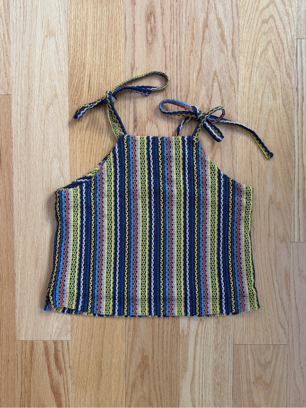 Madewell Texture & Thread Rainbow Crochet Stripe Tie-Shoulder Tank M